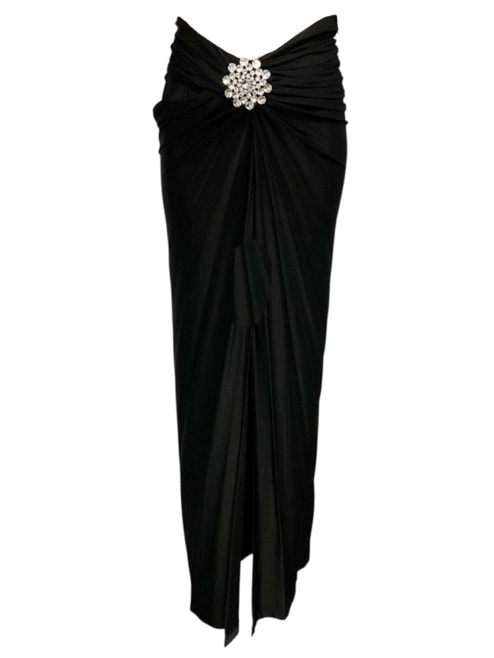 Paco Rabanne Black Crystal Embellished Draped Jersey Maxi Skirt